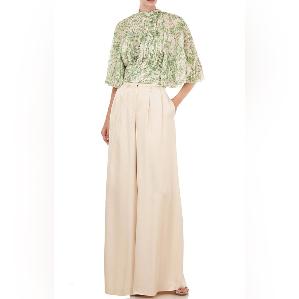 Amur Lee Plissé Leaf Print Silk Blouse, small - Picture 2 of 13